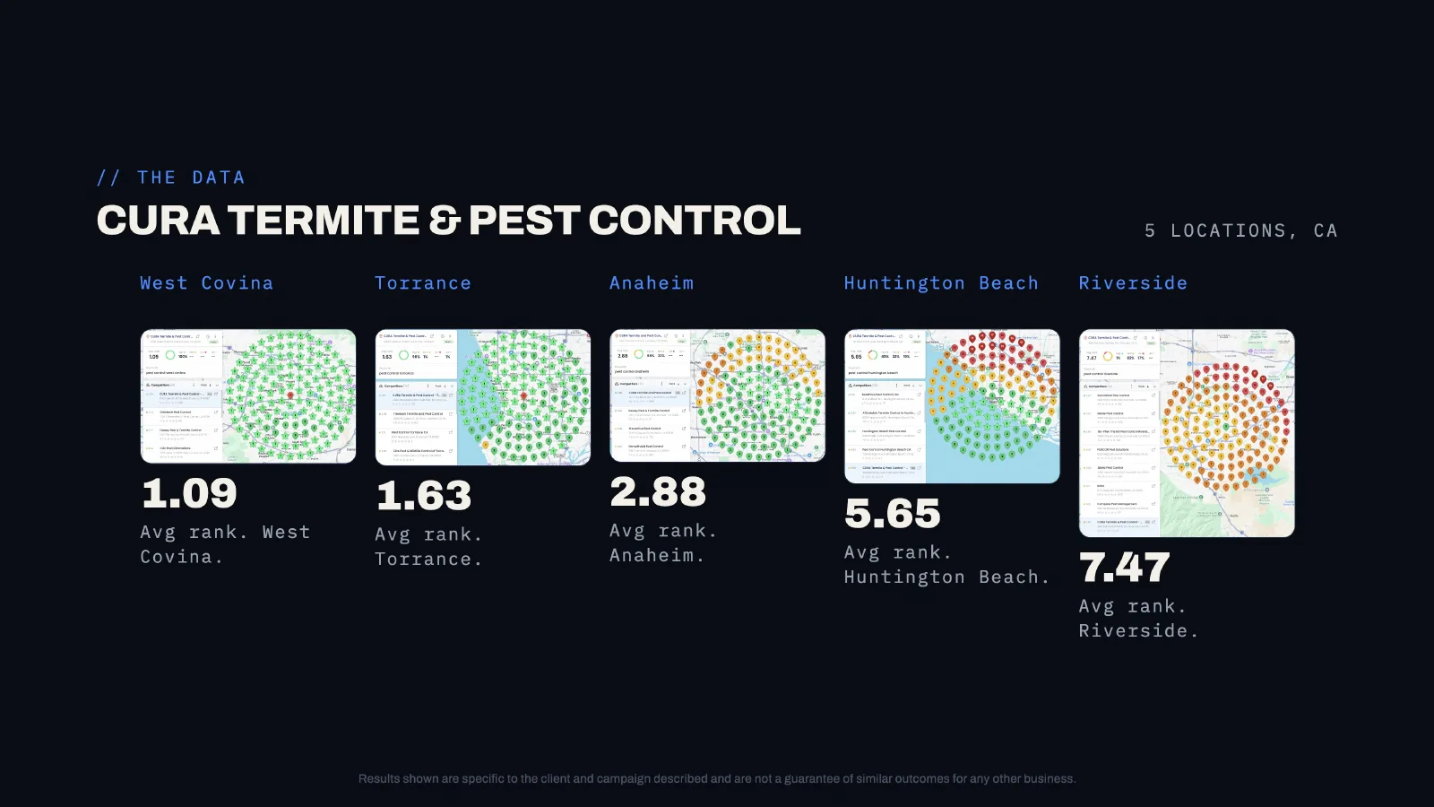 Cura Termite and Pest Control average Google Maps rank by location, 2026