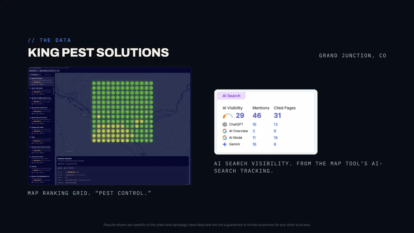King Pest Solutions Google Maps ranking grid for pest control in Grand Junction
