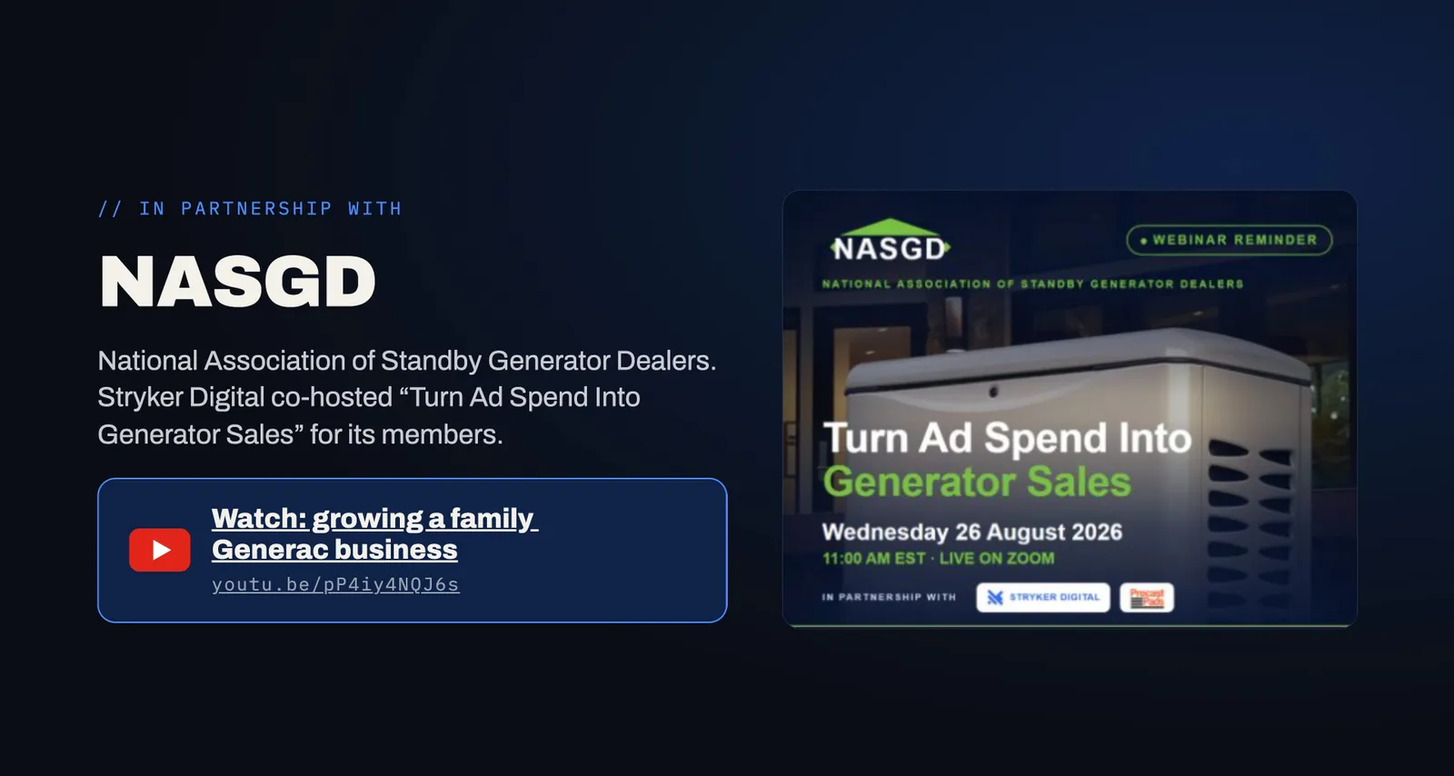 Stryker Digital and NASGD webinar Turn Ad Spend Into Generator Sales